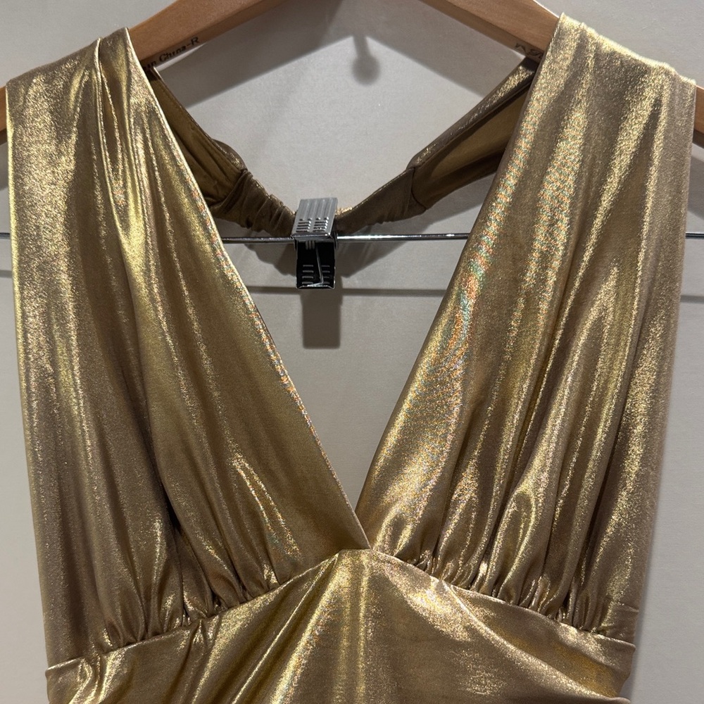 bebe Gold Backless Ruched Dress - Picture 5 of 8
